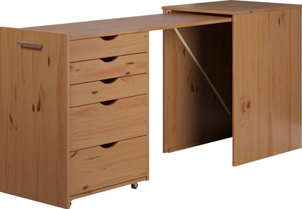 INTER-FURN, INTER-FURN Regal-Schreibtisch »Voltera«, (1 St.), kleiner Massivholz Schreibtisch, gross ausziehbar von 57 zu 164 cm, INTER-FURN Regal-Schreibtisch »Voltera«, (1 St.), kleiner Massivholz Schreibtisch, gross ausziehbar von 57 zu 164 cm