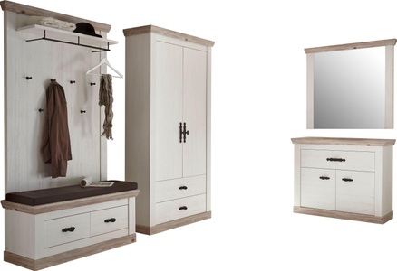 HOME AFFAIRE, Home affaire Garderoben-Set »Florenz«, (5 St.), bestehend aus Bank, Paneel, Kommode, Spiegel und Stauraumschrank, Home affaire Garderoben-Set »Florenz«, (5 St.), bestehend aus Bank, Paneel, Kommode, Spiegel und Stauraumschrank