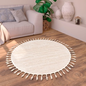 Paco Home Teppich »Auckland 294-R«, rund, Kurzflor, Uni-Farben, Hoch-Tief-Effekt, mit Fransen