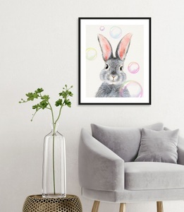 QUEENCE, queence Bild »Alfano«, Hase, (1 St.), queence Bild »Alfano«, Hase-Hasen-Haustiere-Kunst, (1 St.), HD Premium Poster-Druck inkl. Holzrahmen