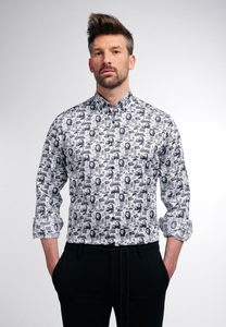 Eterna, ETERNA LANGARM HEMD MODERN FIT TWILL SCHWARZ/WEISS BEDRUCKT, Eterna Langarmhemd »MODERN FIT«