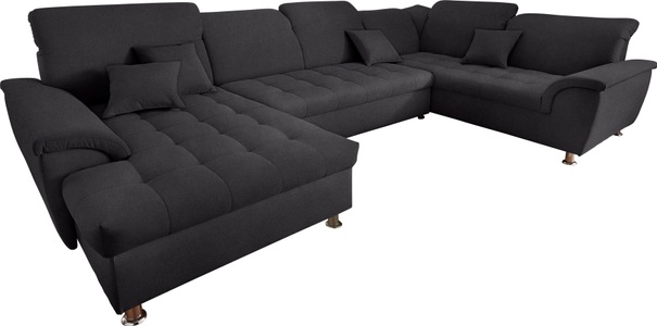 DOMO collection, DOMO collection Wohnlandschaft »Franzi optional mit Bettfunktion, Bettkasten & Kopfteilverstellung«, XXL-Sofa, U-Form, belastbar bis 140kg/Sitz, graphite, Breite: 352cm, DOMO collection Wohnlandschaft »Franzi mit Kopfteilverstellung, U-Form mit viel Platz, bequem« XXL-Sofa, U-Form, belastbar bis 140kg/Sitz, graphite, Breite: 352cm