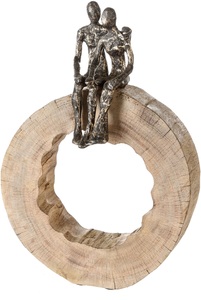 Schubiger, Schubiger Skulptur Together / Mangoholz, Casablanca by Gilde Dekofigur »Skulptur Together«, Dekoobjekt, Höhe 39 cm, aus Metall und Holz-Baumscheibe, Wohnzimmer