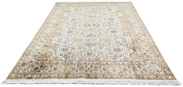 MorgenLand, morgenland Teppich »Kaschmir Seide Teppich handgeknüpft beige«, rechteckig, 8 mm Höhe, 