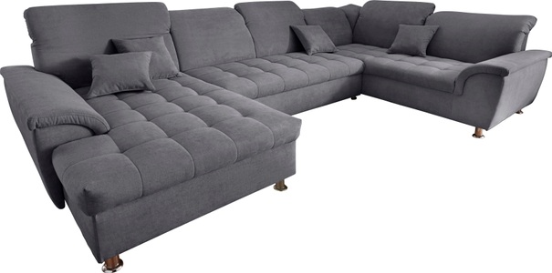 DOMO collection, DOMO collection Wohnlandschaft »Franzi optional mit Bettfunktion, Bettkasten & Kopfteilverstellung«, XXL-Sofa, U-Form, belastbar bis 140kg/Sitz, dunkelgrau, Breite: 352cm, DOMO collection Wohnlandschaft »Franzi mit Kopfteilverstellung, U-Form mit viel Platz, bequem« XXL-Sofa, U-Form, belastbar bis 140kg/Sitz, dunkelgrau, Breite: 352cm