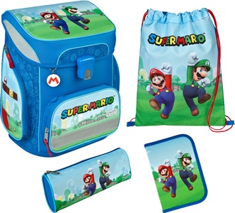 Scooli, Scooli Schulthek-Set EasyFit, Super Mario, 5-teilig, SUMB8255, Scooli Schulranzen »EasyFit, Super Mario«, Reflektoren