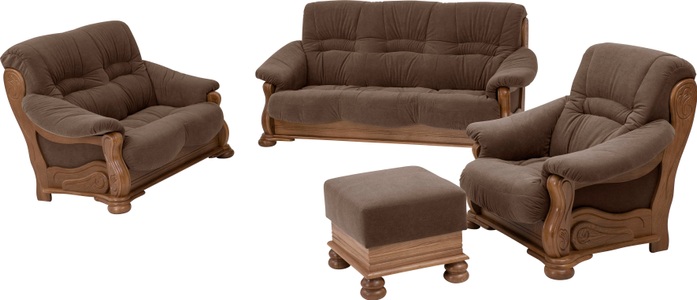 MAX WINZER, Max Winzer® 3-Sitzer »Texas«, mit dekorativem Holzgestell, Breite 202 cm, Max Winzer® 3-Sitzer »Texas mit aufwendig gefrästen Ornamenten im Eichenholzgestell«, bequemer Retro Klassiker, kompakte Stellmasse, Breite 202 cm