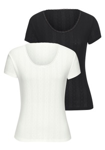 Vivance T-Shirt 2er-Pack, aus feiner Pointelle-Ware mit Spitze, reine Baumwolle