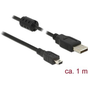 Delock, Delock USB 2.0 Anschlusskabel [1x USB 2.0 Stecker A - 1x USB 2.0 Stecker Mini-B] 1 m Schwarz mit Ferritkern