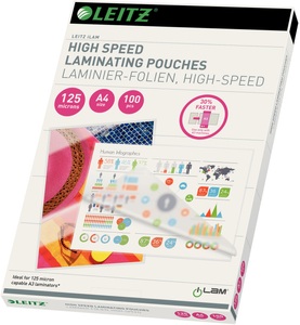 Leitz, Leitz Laminierfolie Speed A4 125 ?m, LEITZ Laminiertasche A4 74300002 glanz, 125my 100 Stk