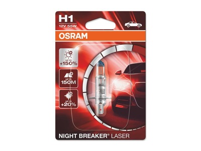 Osram Auto, Osram Auto Halogen Leuchtmittel Night Breaker® Laser Next Generation H1 55 W 12 V, OSRAM H1 Night Breaker Laser PKW