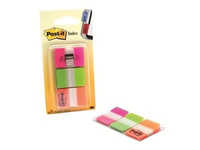 POST-IT, Post-it Haftstreifen 686-PGO 3 Block/Pack. Pink, Grün, Orange, 3M Post-it Index Strong, 25,4mm x 38mm, 3-farbig, 686-PGO, (3 x 22 Blatt)
