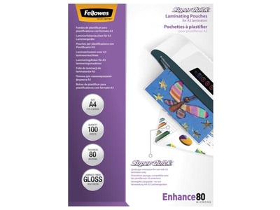 Fellowes, Fellowes Laminierfolie SuperQuick A4, Fellowes SuperQuick Laminierfolien, A4, 80my, 5440001, (100 Blatt)