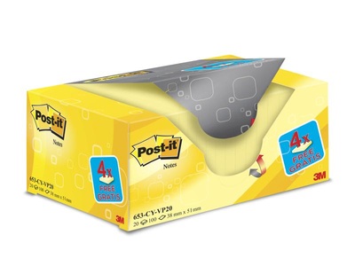 3m, 3M Notizzettel Post-it 3.8 cm x 5.1 cm Gelb, Post-it® Haftnotizen Promotionspackung gelb 16 + 4, 51 x 38 mm 20 Stück