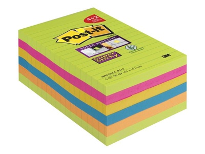 3m, 3M Notizzettel Post-it Super Sticky, 3M Post-it Super Sticky, XXL, 101mm x 152mm, 4+2, liniert, 4690-SSUC-P4, (6 x 90 Blatt)