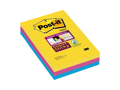 POST-IT, Post-it® Haftnotizen Super sticky, Rio de Janeiro Collection, 101 x 152 mm liniert, 90 Blatt, 3 Blöcke, 3M Post-it SuperSticky Rio, 152mm x 101mm, 3-farbig, liniert, 4690-SS3RIO, (3 x 90 Blatt)