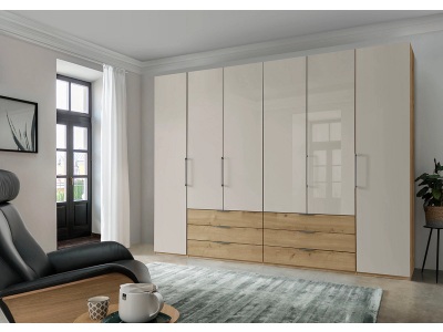 Wiemann, WIEMANN Drehtürenschrank »Monaco«, mit Glasfront sowie hochwertige Beschläge inkl. Dämpfung, Drehtürenschrank MIAMI champagner 6 Türen 6 Schubladen