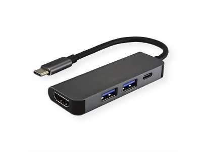 VALUE, Value USB 2.0 Adapter 12.99.1042, VALUE USB Typ C Dockingstation, HDMI 4K, 2x USB Typ A + Typ C PD