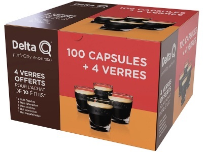 Delta, Set Kapsel und Gläser DELTA, Delta Q Kaffee- und Gläser-Set