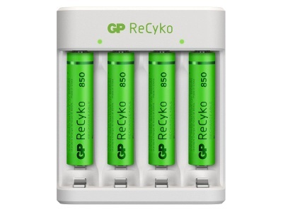 GP Batteries, GP Batteries E411 + 4x ReCyko+ Micro Rundzellen-Ladegerät inkl. Akkus NiMH Micro (AAA), Mignon (AA), GP Batterieladegerät AAA 4 -teilig