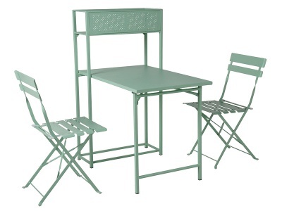 undefined, Set Tisch und Stühle BALCONY Metall grün, Set Tisch und Stühle BALCONY Metall grün