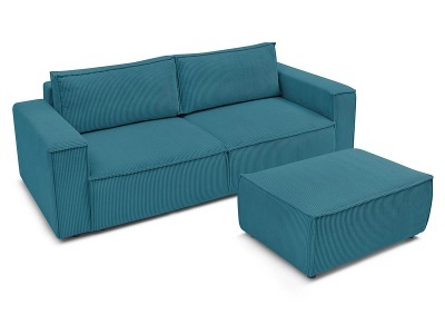 undefined, 3er Sofa BOBOCHIC NIHAD Cord-Stoff hellblau, 3er Sofa mit Hocker BOBOCHIC NIHAD Cord-Stoff hellblau