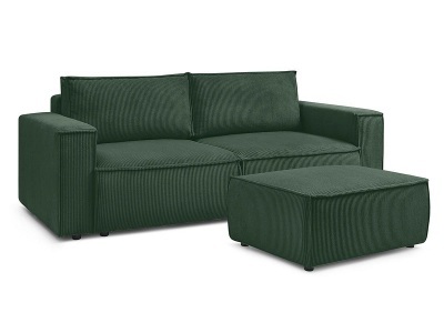 undefined, 3er Sofa BOBOCHIC NIHAD Cord-Stoff dunkelgrün, 3er Sofa mit Hocker BOBOCHIC NIHAD Cord-Stoff dunkelgrün