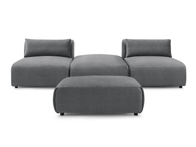 undefined, 3er Sofa BOBOCHIC JEANNE Samt dunkelgrau, 3er Sofa mit Hocker BOBOCHIC JEANNE Samt dunkelgrau