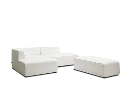 undefined, Ecksofa BOBOCHIC MEGEVE Boucle-Stoff weiss, Ecksofa mit Hocker BOBOCHIC MEGEVE Boucle-Stoff weiss