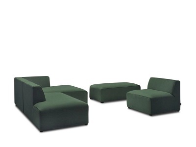 undefined, Ecksofa BOBOCHIC MEGEVE Stoff chiniert grün, Ecksofa mit Hocker BOBOCHIC MEGEVE Stoff chiniert grün