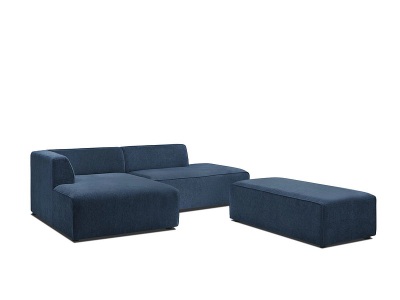 undefined, Ecksofa BOBOCHIC MEGEVE Stoff mit Textur dunkelblau, Sofa mit Hocker BOBOCHIC MEGEVE Stoff mit Textur dunkelblau
