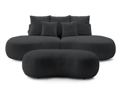 undefined, 2er + 3er Sofa BOBOCHIC SAINT-GERMAIN Boucle-Stoff dunkelgrau, 3er Sofa mit Hocker BOBOCHIC SAINT-GERMAIN Boucle-Stoff dunkelgrau