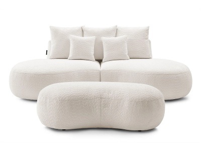 undefined, 2er + 3er Sofa BOBOCHIC SAINT-GERMAIN Boucle-Stoff weiss, 3er Sofa mit Hocker BOBOCHIC SAINT-GERMAIN Boucle-Stoff weiss