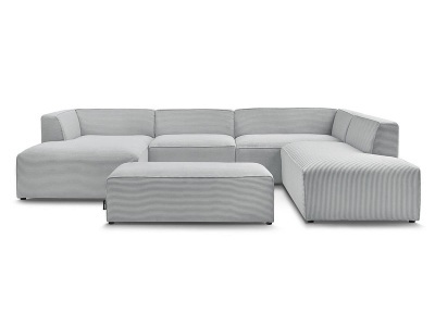 undefined, Wohnlandschaft BOBOCHIC MEGEVE Cord-Stoff hellgrau, Ecksofa mit Hocker BOBOCHIC MEGEVE Cord-Stoff hellgrau