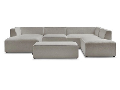 undefined, Wohnlandschaft BOBOCHIC MEGEVE Boucle-Stoff hellgrau, Panorama-Ecksofa mit Hocker BOBOCHIC MEGEVE Boucle-Stoff hellgrau