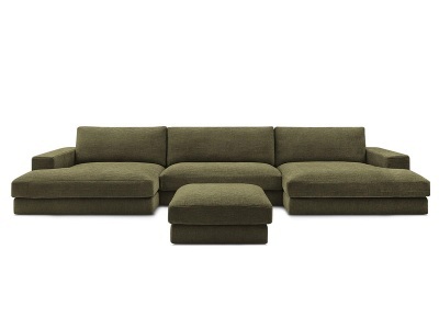 undefined, Wohnlandschaft BOBOCHIC LEONARD Stoff mit Textur grün, Panorama-Ecksofa mit Hocker BOBOCHIC LEONARD Stoff mit Textur grün