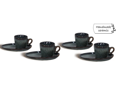 undefined, Set Kaffeetassen BROOKE 11cl Sandstein dunkelgrün 4-teilig, Set Kaffeetassen BROOKE 11cl Sandstein dunkelgrün 8-teilig