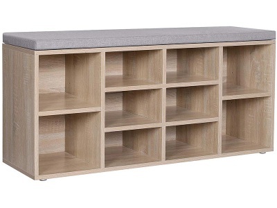Vasagle, Vasagle - SONGMICS Schuhbank Schuhschrank mit Sitzkissen aus Holzspanplatte Flur Diele Schuhregal Bank 104 x 48 x 30 cm (B x H x T) holzfarben mit Maserung LHS10N, VASAGLE Schuhregal »mit Polster, 104 x 48 cm, Nature«