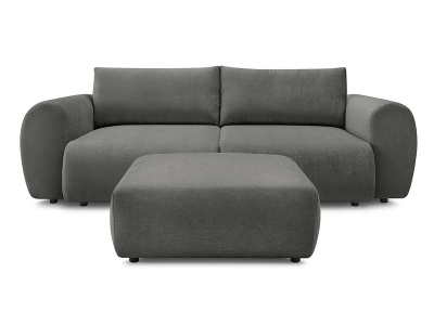 undefined, 3er Sofa mit Hocker BOBOCHIC LUCIEN Stoff dunkelgrau