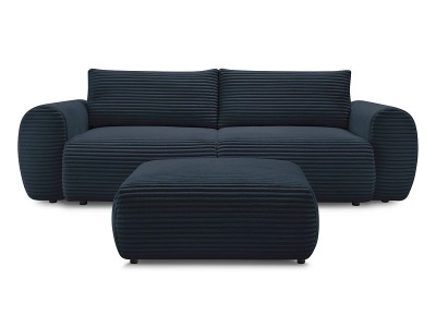 undefined, 3er Sofa mit Hocker BOBOCHIC LUCIEN Cord-Stoff dunkelblau