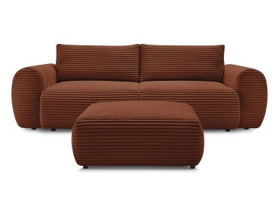undefined, 3er Sofa mit Hocker BOBOCHIC LUCIEN Cord-Stoff orange