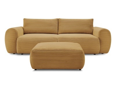 undefined, 3er Sofa mit Hocker BOBOCHIC LUCIEN Cord-Stoff gelb