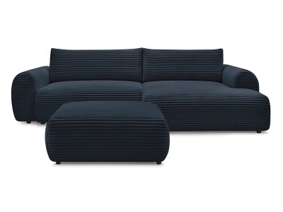 undefined, Ecksofa mit Hocker BOBOCHIC LUCIEN Cord-Stoff dunkelblau