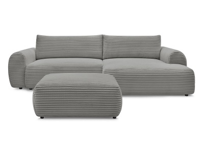 undefined, Ecksofa mit Hocker BOBOCHIC LUCIEN Cord-Stoff dunkelgrau