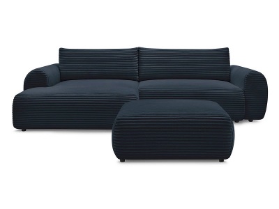 undefined, Ecksofa mit Hocker BOBOCHIC LUCIEN Cord-Stoff dunkelblau