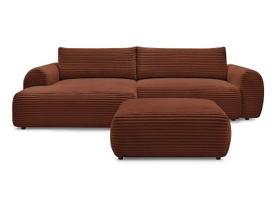 undefined, Ecksofa mit Hocker BOBOCHIC LUCIEN Cord-Stoff orange