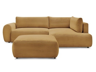 undefined, Ecksofa mit Hocker BOBOCHIC LUCIEN Cord-Stoff gelb