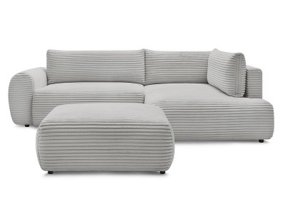 undefined, Ecksofa mit Hocker BOBOCHIC LUCIEN Cord-Stoff hellgrau
