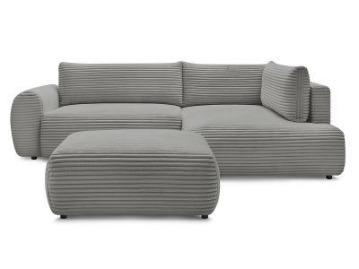 undefined, Ecksofa mit Hocker BOBOCHIC LUCIEN Cord-Stoff dunkelgrau