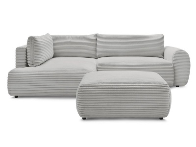 undefined, Ecksofa mit Hocker BOBOCHIC LUCIEN Cord-Stoff hellgrau